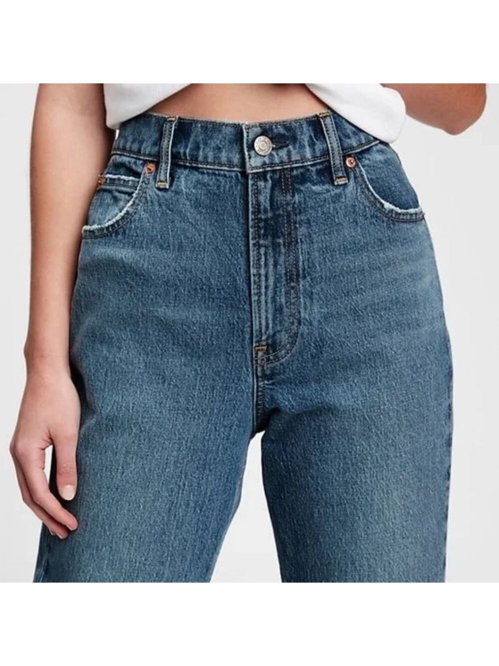 Gap Mom Jean High Rise Women’s 0 Tall Dark Wash Denim Distressed Ankle